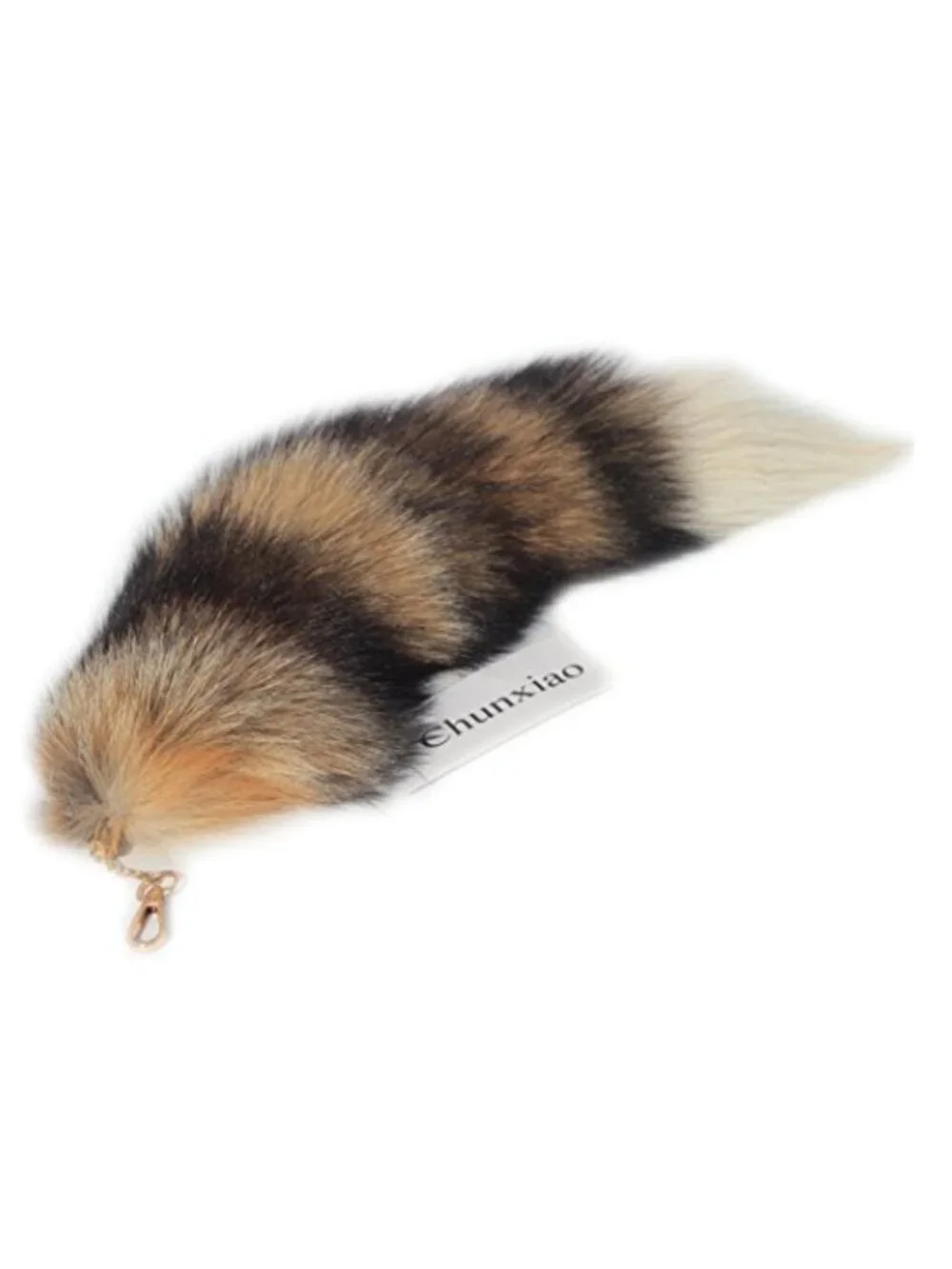 Genuine Fox Fur Tail Keychain - Gold-Plated Clasp Bag Charm
